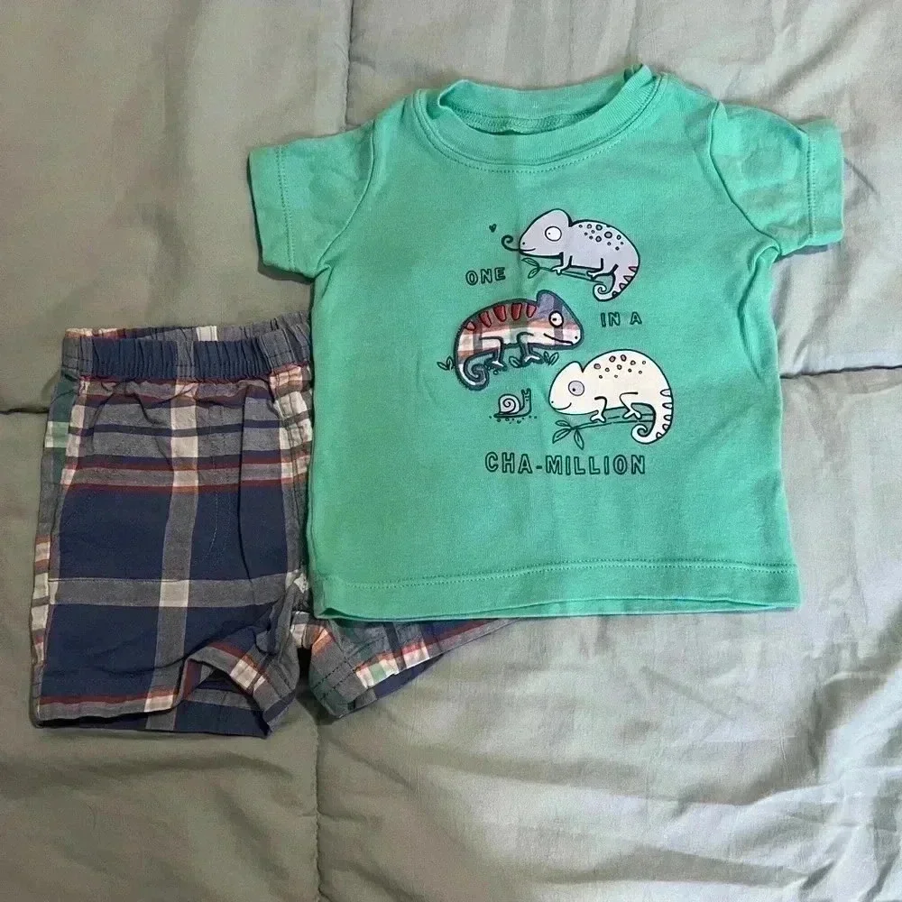Baby Boy Infant Short Sleeve Chameleon Outfit Tops T-Shirt and short (Size 9M)